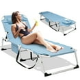 thumbnail image 1 of NAIZEA Outdoor Tanning Chair Sun Lounger, Adjustable 5-Position Heavy Duty Folding Recliner with Face and Arm Holes, Camping Cot with Mattress and Pillow, 1 of 8
