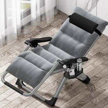 NAIZEA Outdoor Zero Gravity Chair Camping Recliner Lawn Recliner, Reclining Patio Lounger Chair, Folding Portable Chaise with Detachable Soft Cushion, Cup Holder, Headrest