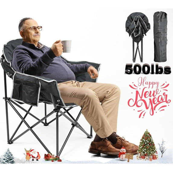 NAIZEA Oversize Lightweight Foldable Durable Padded Camping Chair for Large Adults, Supports 500 lbs, with Carry Bag