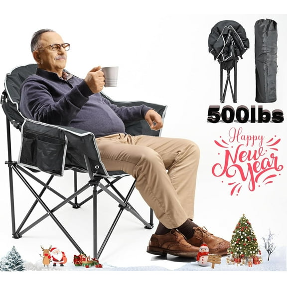 NAIZEA Oversize Lightweight Foldable Durable Padded Camping Chair for Large Adults, Supports 500 lbs, with Carry Bag