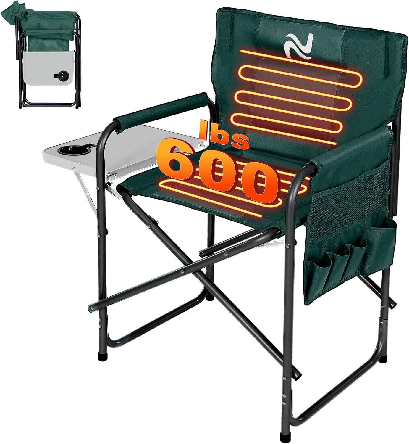 Green Heated Steel Folding Director's Chair with Side Table