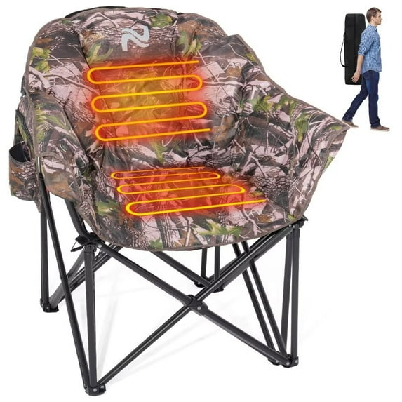 NAIZEA Oversized Heated Camping Chair, Patio Lounge Chairs with 3 Heat Levels, Portable Folding Heated Chair Round Moon Saucer Folding Lawn Chair Outdoor Chair for Camping, Lounge Patio