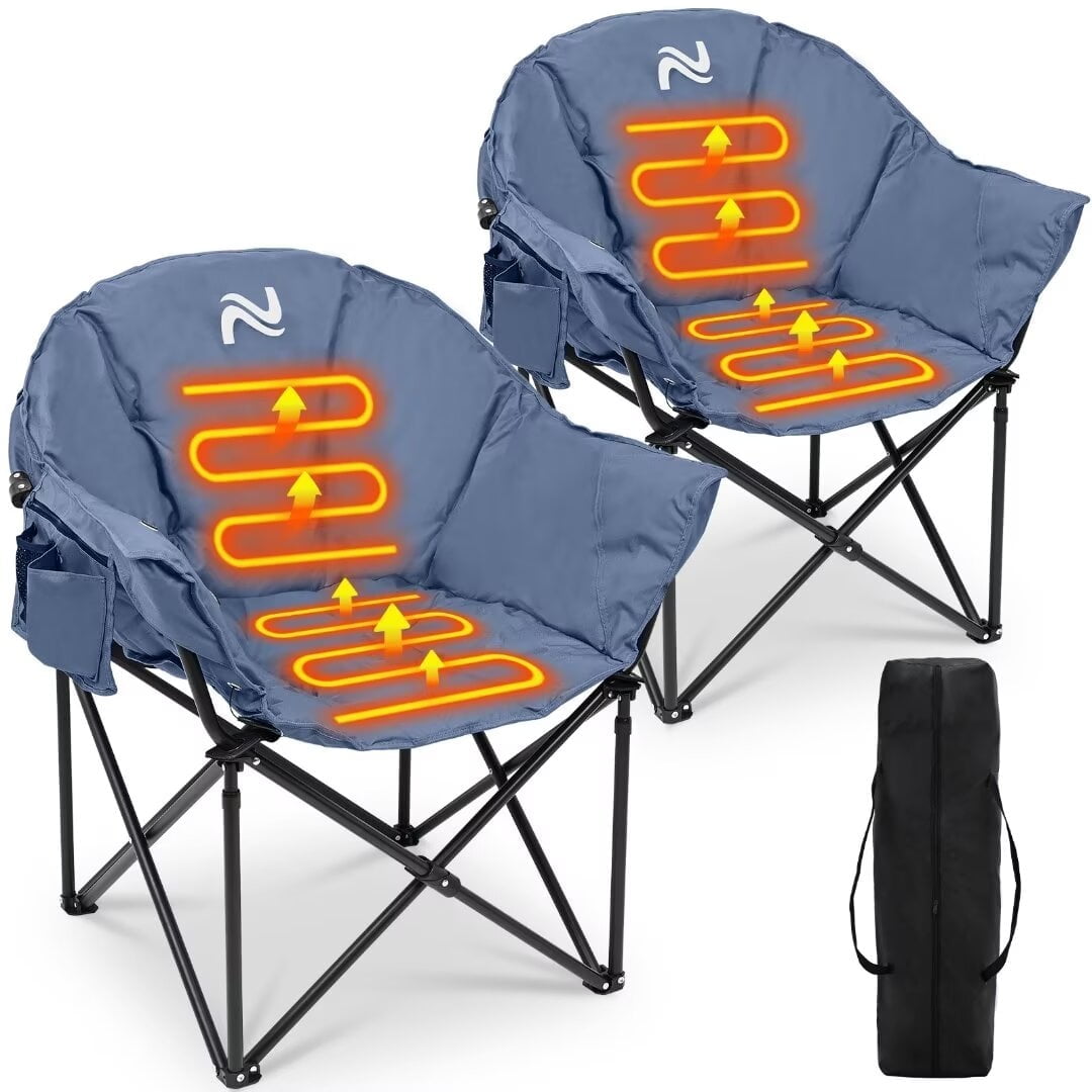 NAIZEA Set of 2 Oversized Heated Camping Chair Patio Lounge Chairs with 3 Heat Levels Portable Folding Heated Chair Round Moon Saucer Folding Lawn Chair Outdoor Chair for Camping Lounge Patio Walmart....