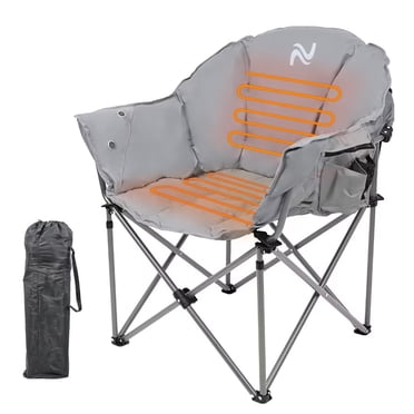 NAIZEA Oversized Heated Camping Chair, Portable Folding Lawn Chair, 3 Heat Levels, Outdoor Lounge Patio Chair, with Large Pockets and Travel Bag, Supports 500lb