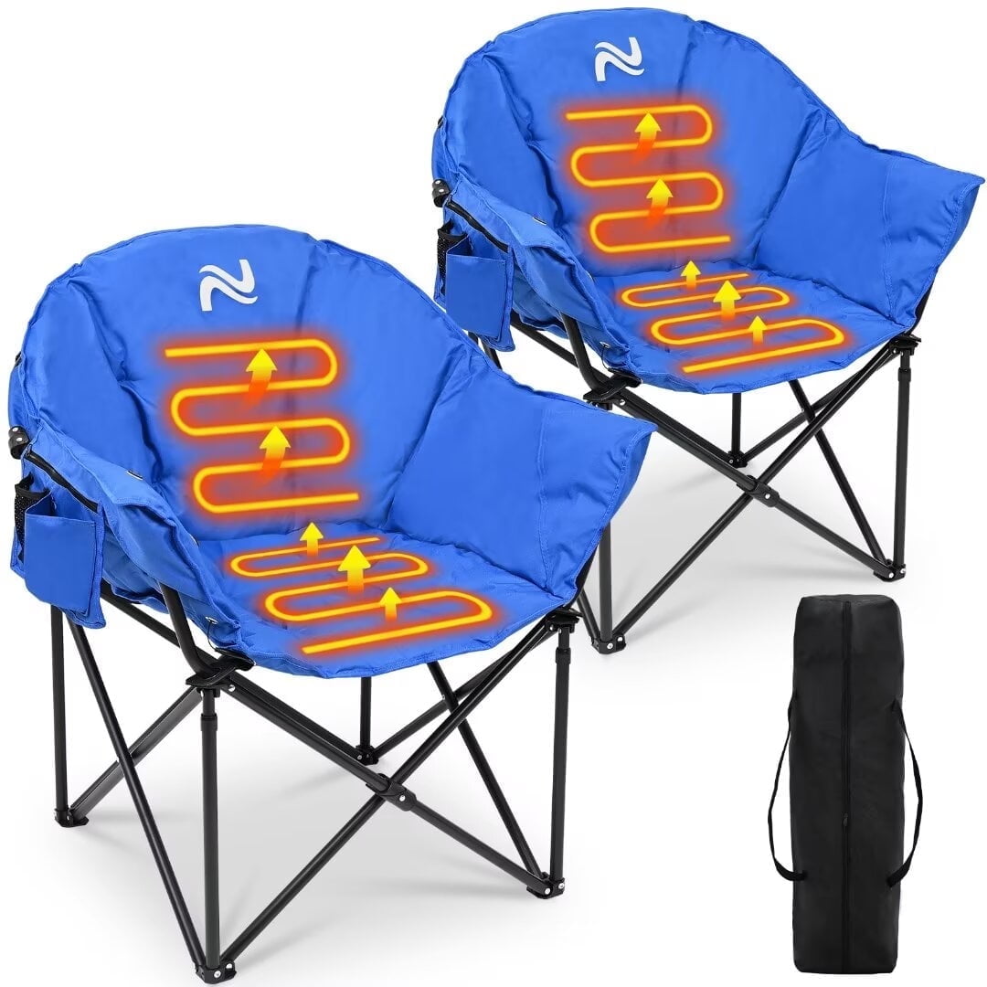Blue Heated Moon Camping Chairs with Steel Frame, 2-Pack