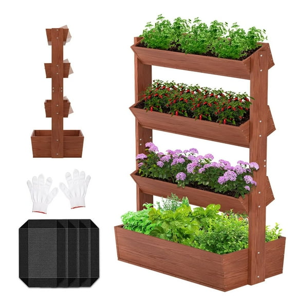 NAIZEA Vertical Wooden Raised Garden Bed, 4 Tier Garden Planters Freestanding Wood Plant Stand Flower Rack Wooden Planter Box for Plants Herbs Flowers Vegetables Outdoor Indoor Gardening