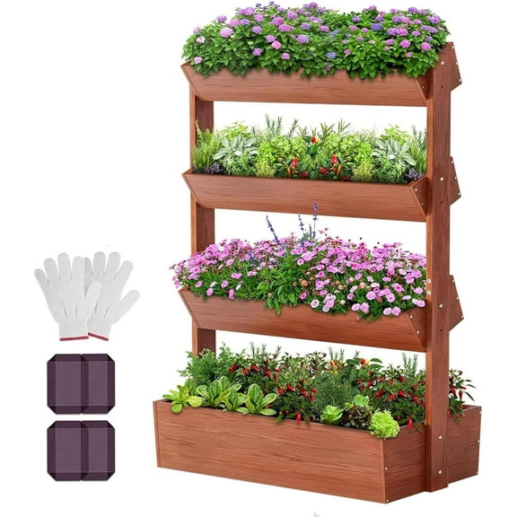NAIZEA Vertical Wooden Raised Garden Bed, 4 Tier Garden Planters Freestanding Wood Plant Stand Flower Rack Wooden Planter Box for Plants Herbs Flowers Vegetables Outdoor Indoor Gardening