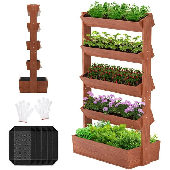 NAIZEA Vertical Wooden Raised Garden Bed, 5 Tier Garden Planters Freestanding Wood Plant Stand Flower Rack Wooden Planter Box for Plants Herbs Flowers Vegetables Outdoor Indoor Gardening
