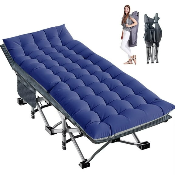 NAIZEA XXL Oversized 78" Camping Cot for Adults, Portable Folding Bed Rollaway Guest Bed with Mattress & Carry Bag, Double Layer Oxford Strong Sleeping Cots, Heavy Duty Cot Support 900 bls