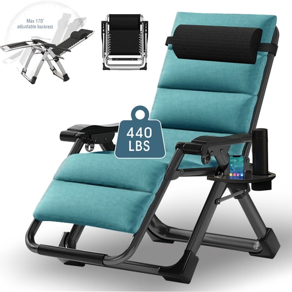 NAIZEA Zero Gravity Chair, Lawn Recliner, Folding Portable Reclining Lounge Chair with Removable Cushion, Headrest, Cup Holder, Supports up to 350lbs