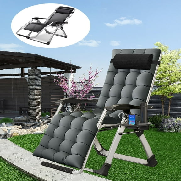 NAIZEA Zero Gravity Chair, Oversize Patio Chair,Lawn Chair Flolding Recliner Lounge Chair with Removable Pillow, Soft Cotton Mattress