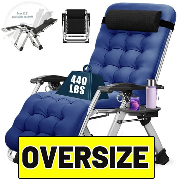 NAIZEA Folding Extra Wide Zero Gravity Chair, Adjustable Reclining Lounge with Cushion, Headrest, Blue