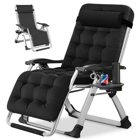 NAIZEA Zero Gravity Chair, Reclining Lounge Chair with Removable Cushion and Cup Holder for Indoor and Outdoor, Patio Recliner Folding Reclining Chair