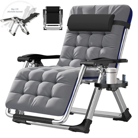 NAIZEA Zero Gravity Chairs Patio Chairs Lawn Lounge Chair Patio with Pillow and Cup Holder Patio Furniture Outdoor Adjustable Dining Reclining Folding Chairs for Deck Patio Beach Yard