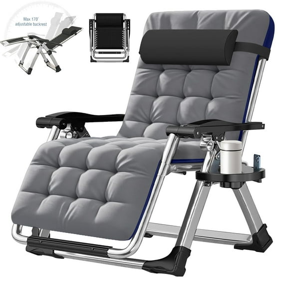 NAIZEA Zero Gravity Chairs Patio Chairs Lawn Lounge Chair Patio with Pillow and Cup Holder Patio Furniture Outdoor Adjustable Dining Reclining Folding Chairs for Deck Patio Beach Yard