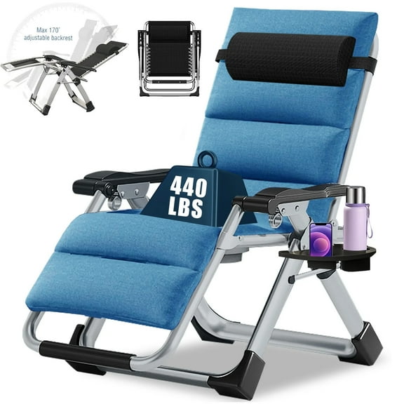 NAIZEA Zero Gravity Chairs Patio Chairs Lawn Lounge Chair Patio with Pillow and Cup Holder Patio Furniture Outdoor Adjustable Dining Reclining Folding Chairs for Deck Patio Beach Yard