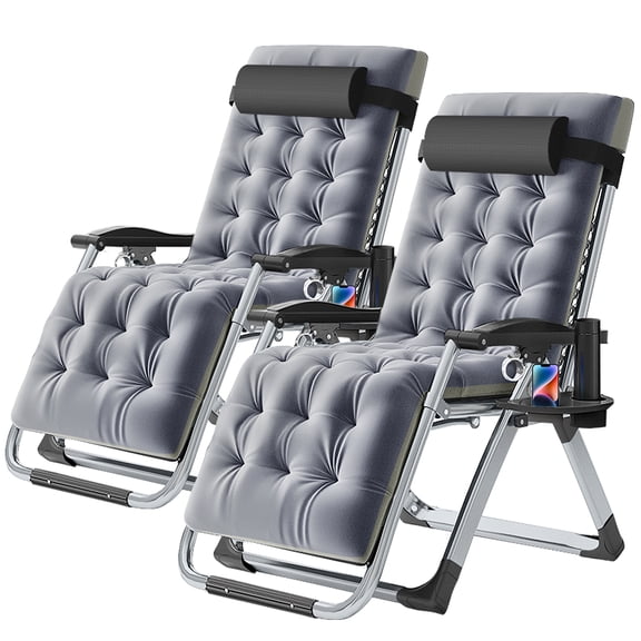 NAIZEA Zero Gravity Chairs Patio Chairs Lawn Lounge Chair Patio Set of 2 with Pillow and Cup Holder Patio Furniture Outdoor Adjustable Dining Reclining Folding Chairs for Deck Patio Beach Yard