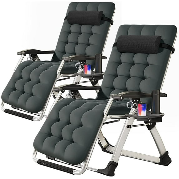 NAIZEA Zero Gravity Chairs Patio Chairs Lawn Lounge Chair Patio Set of 2 with Pillow and Cup Holder Patio Furniture Outdoor Adjustable Dining Reclining Folding Chairs for Deck Patio Beach Yard