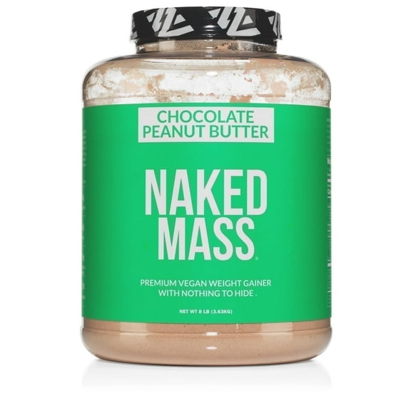 NAKED Chocolate Peanut Butter Vegan Mass - 1,290 Calories, Nothing Artificial, All Natural Chocolate PB Weight Gainer Protein Powder - 8LB Bulk, GMO Free, Gluten Free & Soy Free - 11 Servings