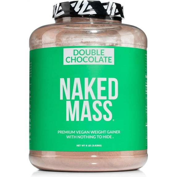 NAKED Double Chocolate Vegan Mass - 1,260 Calories, 50G Protein, Nothing Artificial, All Natural Chocolate Weight Gainer Protein Powder - 8Lb Bulk, GMO Free, Gluten Free & Soy Free