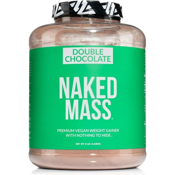 NAKED Double Chocolate Vegan Mass - 1,260 Calories, 50G Protein, Nothing Artificial, All Natural Chocolate Weight Gainer Protein Powder - 8Lb Bulk, GMO Free, Gluten Free & Soy Free