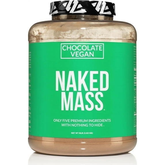 NAKED Mass - Chocolate Vegan Weight Gainer - 8Lb Bulk, GMO Free, Gluten Free, Soy Free & Dairy Free. No Artificial Ingredients - 1,280 Calories - 11 Servings