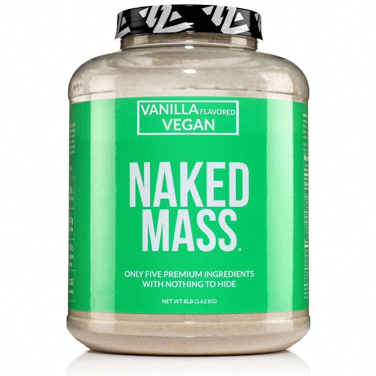 NAKED Mass - Vanilla Vegan Weight Gainer - 8Lb Bulk, GMO Free, Gluten Free, Soy Free & Dairy Free. No Artificial Ingredients - 1,230 Calories - 11 Servings