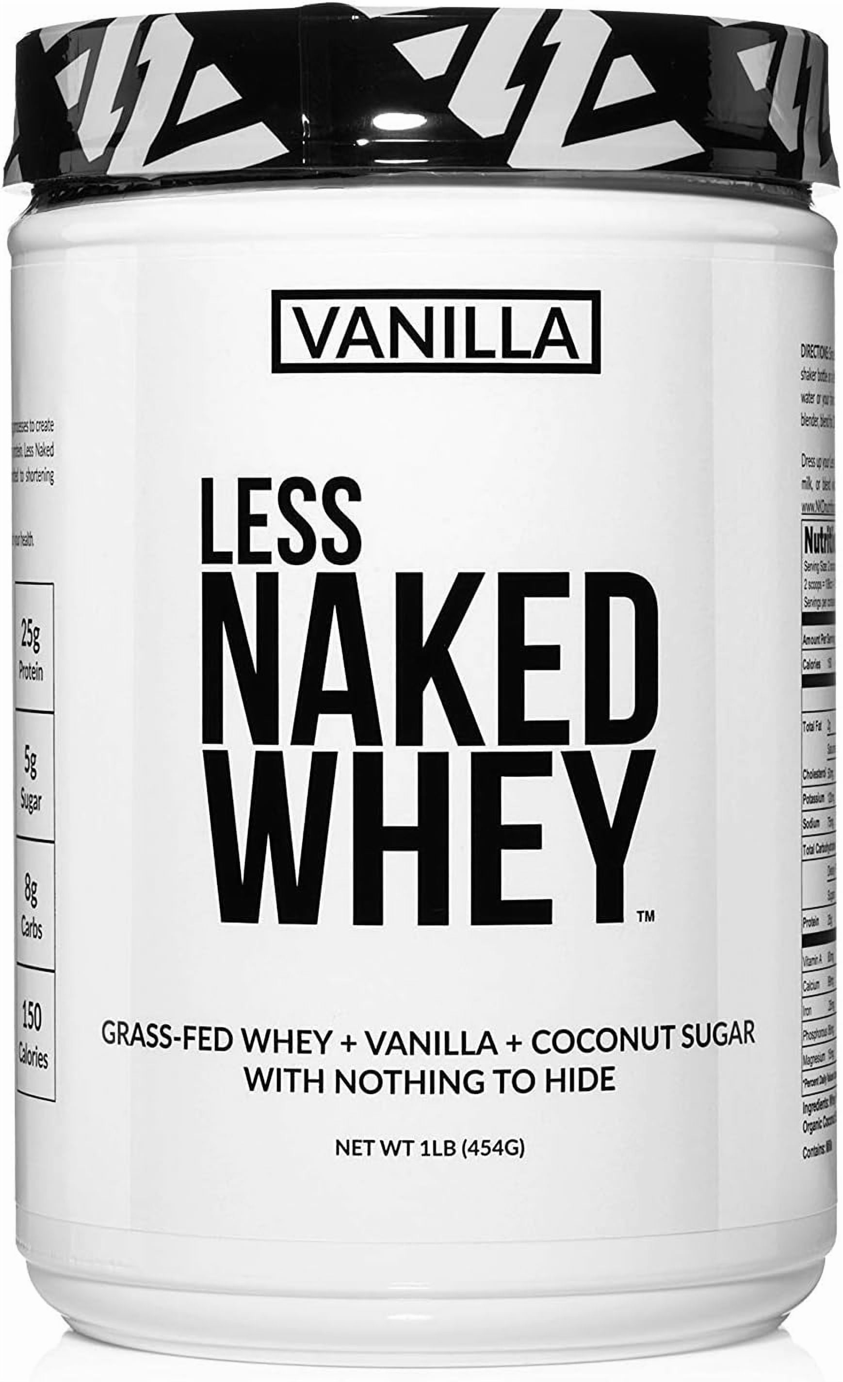NAKED Nutrition Vanilla Whey Protein 1Lb, Only 3 Ingredients, All Natural Grass Fed Whey Protein Powder + Vanilla + Coconut Sugar- GMO-Free, Soy Free, Gluten Free. Aid Muscle Growth, 12 Servings