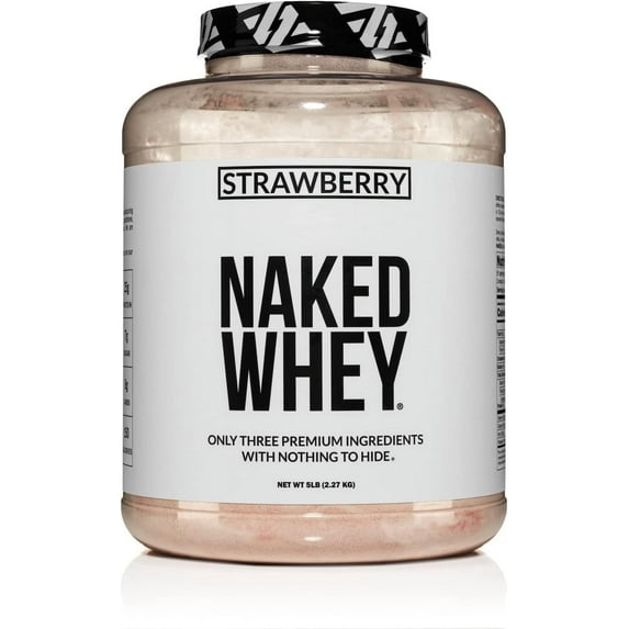 NAKED Strawberry Whey Protein - All Natural Grass Fed Whey Protein Powder + Dried Strawberries + Coconut Sugar- 5lb Bulk, GMO-Free, Soy Free, Gluten Free. Aid Muscle Growth & Recovery - 61 Servings