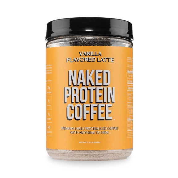 NAKED Vanilla Latte Protein Coffee - Premium Instant Coffee - Protein Shake, Iced Coffee, Protein Drinks, Delicious Keto Friendly and Gluten Free, 17 Servings