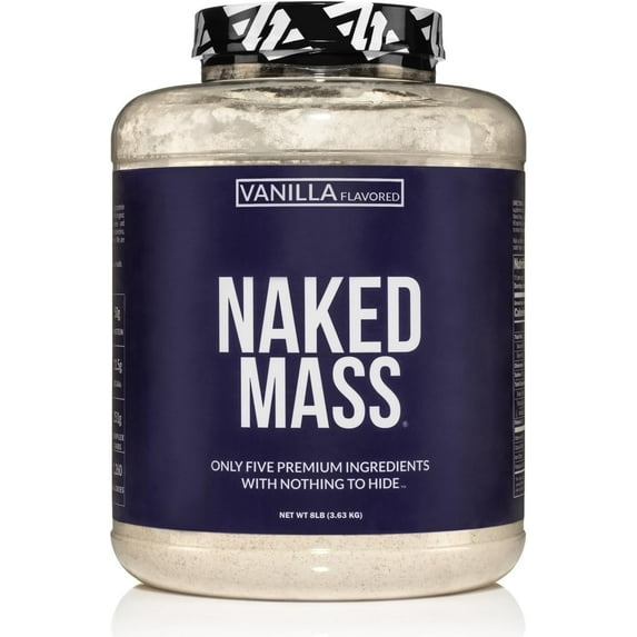 NAKED Vanilla Mass - All Natural Vanilla Weight Gainer Protein Powder - 8lb Bulk, GMO Free, Gluten Free & Soy Free, No Artificial Ingredients - 1,260 Calories - 11 Servings