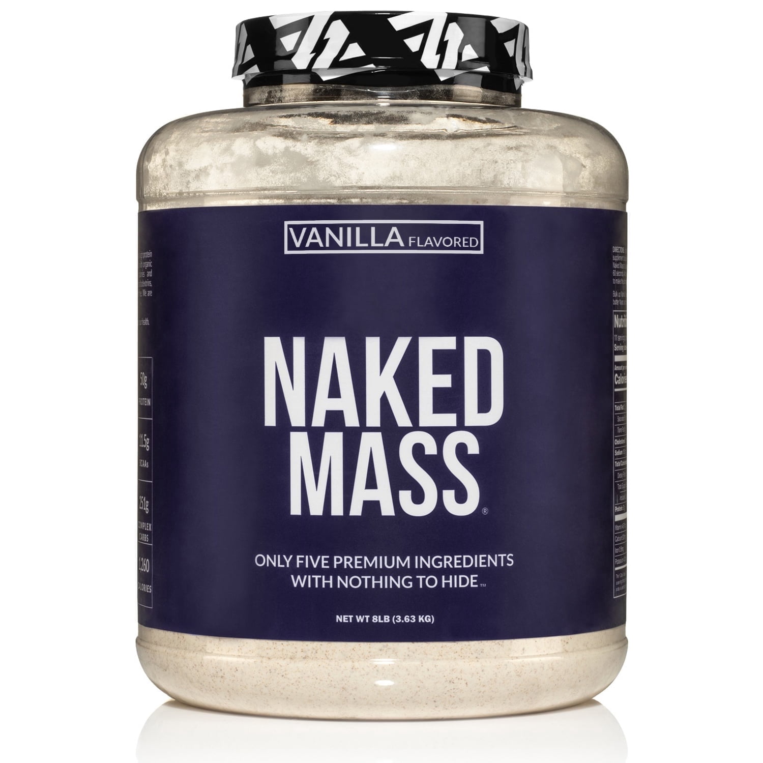 NAKED Vanilla Mass - All Natural Vanilla Weight Gainer Protein Powder - 8lb Bulk, GMO Free, Gluten Free & Soy Free, No Artificial Ingredients - 1,260 Calories - 11 Servings