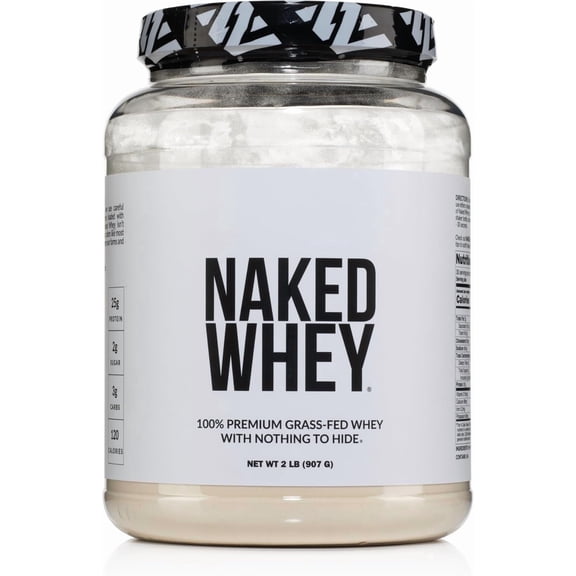 NAKED Whey 2LB 100% Grass Fed Whey Protein Powder - Only 1 Ingredient, Unflavored Whey Protein, Undenatured, Gluten Free, Soy Free, No GMOs, No Preservatives