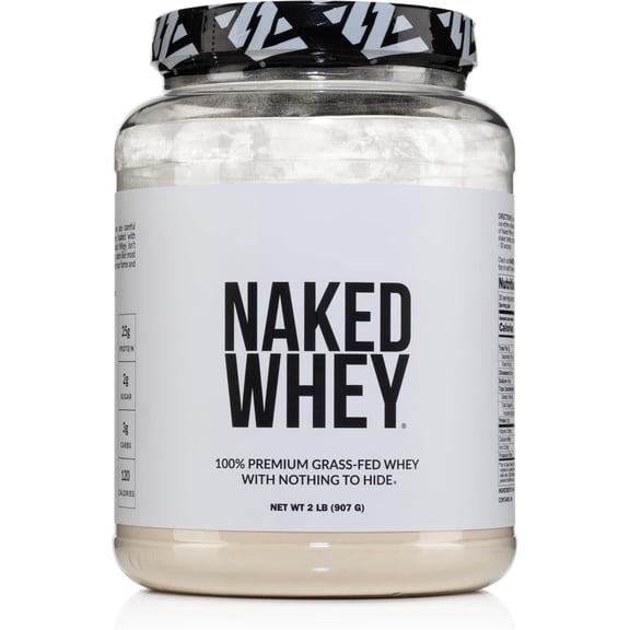 NAKED Whey 2LB 100% Grass Fed Whey Protein Powder - Only 1 Ingredient, Unflavored Whey Protein, Undenatured, Gluten Free, Soy Free, No GMOs, No Preservatives