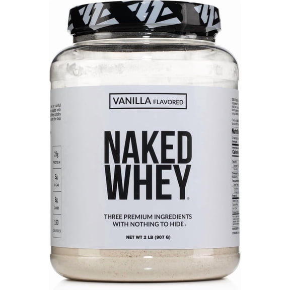 NAKED Whey Vanilla Protein Powder - Only 3 Ingredients - Grass Fed Whey Protein Powder, Vanilla Flavor, and Organic Coconut Sugar, No GMO, No Soy, and Gluten Free - 24 Servings