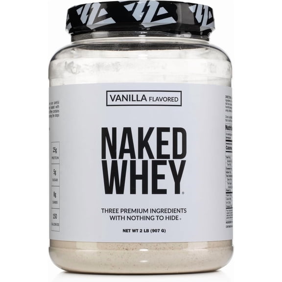 NAKED Whey Vanilla Protein Powder - Only 3 Ingredients - Grass Fed Whey Protein Powder, Vanilla Flavor, and Organic Coconut Sugar, No GMO, No Soy, and Gluten Free - 24 Servings