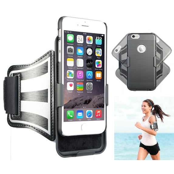 NAKEDCELLPHONE BLACK CASE COVER + ARMBAND STRAP COMBO FOR APPLE iPHONE 6 6s (ROTATING/REFLECTIVE/ADJUSTABLE)