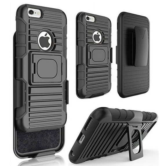NAKEDCELLPHONE BLACK GRIP RING CASE COVER + BELT CLIP HOLSTER STAND FOR APPLE iPHONE 6/6s PLUS (5.5")