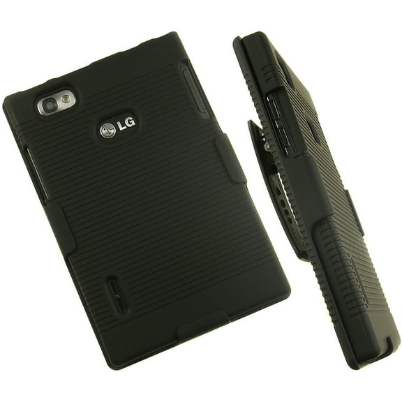 NAKEDCELLPHONE BLACK HARD CASE + BELT CLIP HOLSTER STAND FOR VERIZON LG INTUITION VS950 PHONE (aka LG VU P895)