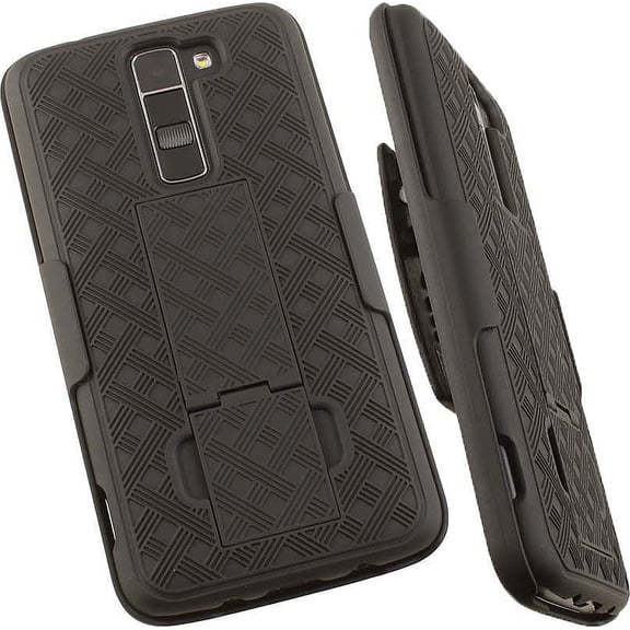 NAKEDCELLPHONE BLACK KICKSTAND HARD CASE COVER + BELT CLIP HOLSTER FOR LG K7 and LG TRIBUTE 5  (LG LS675, LG MS330)