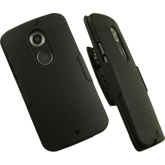 NAKEDCELLPHONE'S BLACK HARD CASE + BELT CLIP HOLSTER w/ STAND FOR MOTOROLA MOTO-X 2nd GEN 2014 (AT&T, Verizon, US Cellular, Unlocked)