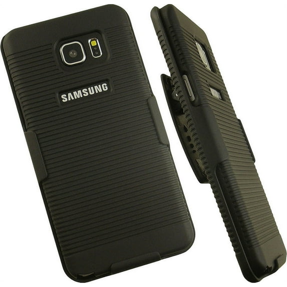 NAKEDCELLPHONE'S BLACK RIBBED RUBBERIZED HARD SHELL CASE COVER + BELT CLIP HOLSTER STAND FOR SAMSUNG GALAXY NOTE 5 PHONE (SM-N920)