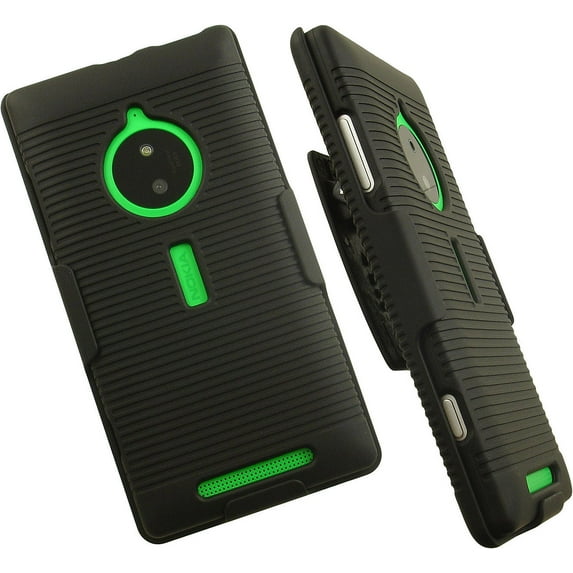 NAKEDCELLPHONE'S BLACK RUBBERIZED HARD CASE COVER + BELT CLIP HOLSTER STAND FOR NOKIA LUMIA 830 PHONE (AT&T, UNLOCKED)