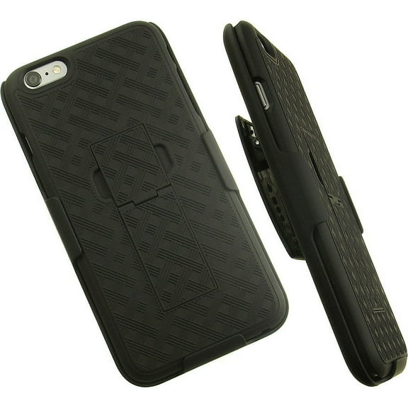 NAKEDCELLPHONE'S BLACK WEAVE KICKSTAND HARD CASE + BELT CLIP HOLSTER STAND FOR APPLE iPHONE 6 PLUS PHONE 5.5"