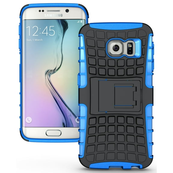 NAKEDCELLPHONE'S BLUE GRENADE GRIP RUGGED TPU SKIN HARD CASE COVER STAND FOR SAMSUNG GALAXY S6 EDGE SM-G925 PHONE