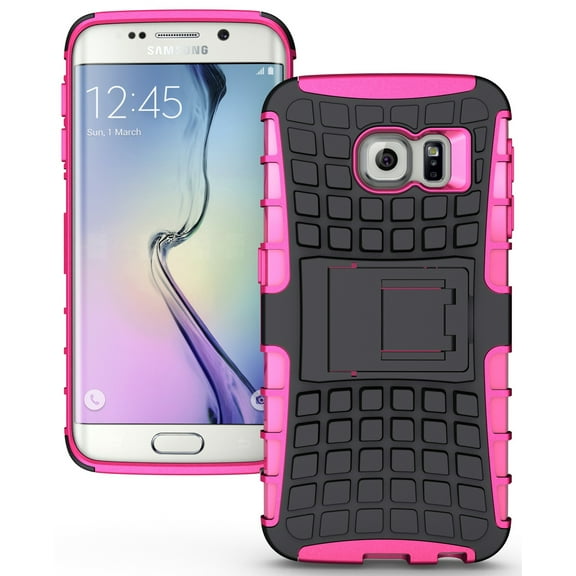 NAKEDCELLPHONE'S PINK GRENADE GRIP RUGGED TPU SKIN HARD CASE COVER STAND FOR SAMSUNG GALAXY S6 EDGE SM-G925 PHONE