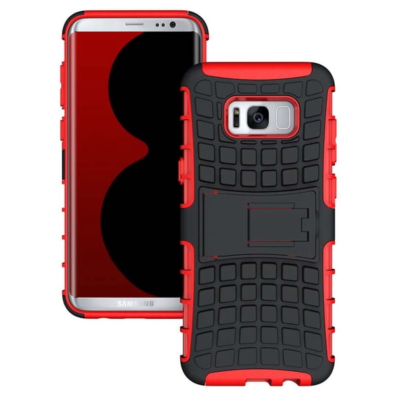 NAKEDCELLPHONE'S RED GRENADE GRIP RUGGED TPU SKIN HARD CASE COVER STAND FOR SAMSUNG GALAXY S8, SM-G950