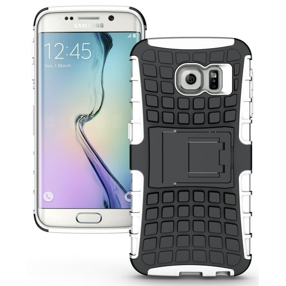 NAKEDCELLPHONE'S WHITE GRENADE GRIP RUGGED TPU SKIN HARD CASE COVER STAND FOR SAMSUNG GALAXY S6 EDGE SM-G925 PHONE