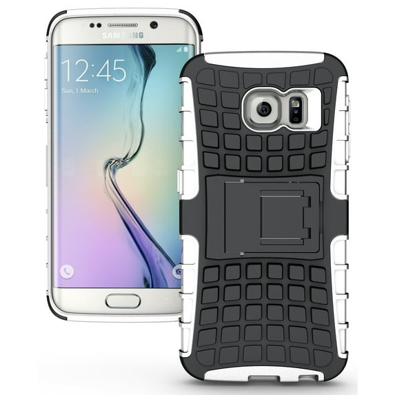 NAKEDCELLPHONE'S WHITE GRENADE GRIP RUGGED TPU SKIN HARD CASE COVER STAND FOR SAMSUNG GALAXY S6 EDGE SM-G925 PHONE