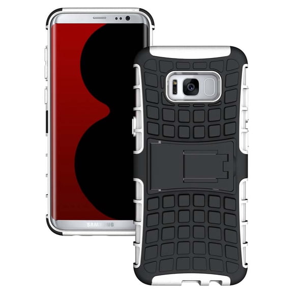 NAKEDCELLPHONE'S WHITE GRENADE GRIP RUGGED TPU SKIN HARD CASE COVER STAND FOR SAMSUNG GALAXY S8, SM-G950